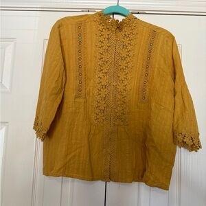 Source Unknown Mustard Yellow Embroidered Top